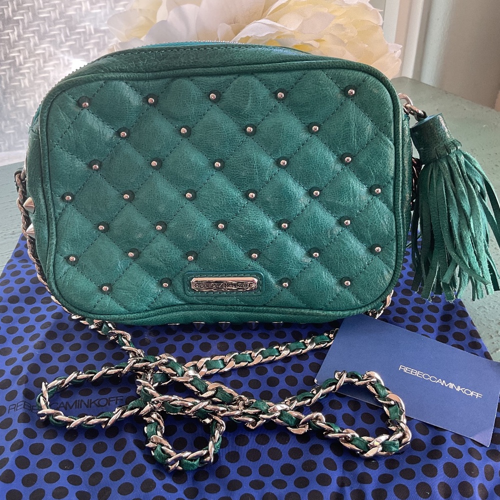 Rebecca Minkoff Spike Studded Peacock Mini Crossbody “Like New”